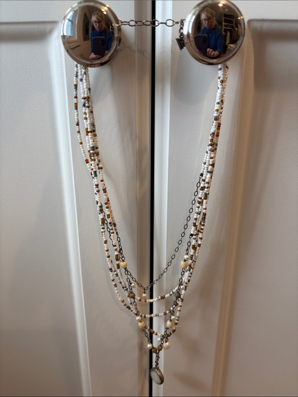 Layered White and Gold Beaded Women's Necklace